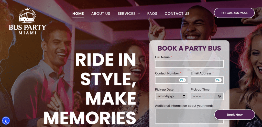 Miami party bus website screenshot