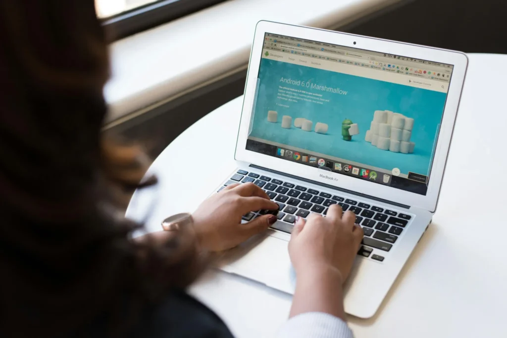 woman using computer