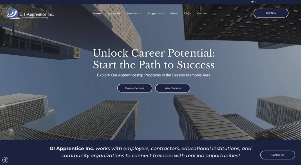 screenshot of GI Apprentice's website home page